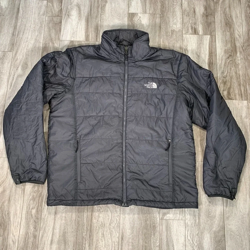The North Face Puffer Jacket Mens Large Gray Full Zip Hiking Windbreaker
